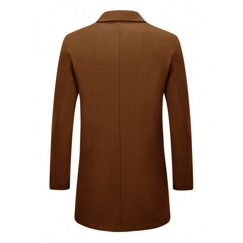 Men's Wool-Blend Casual Overcoat Brown L 2
