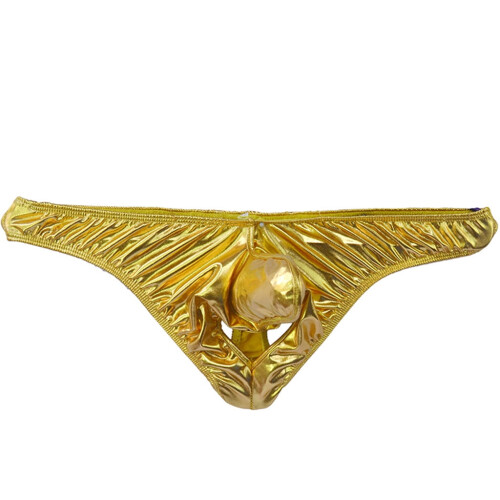 Men's leather briefs crotchless thong underwear gold 1