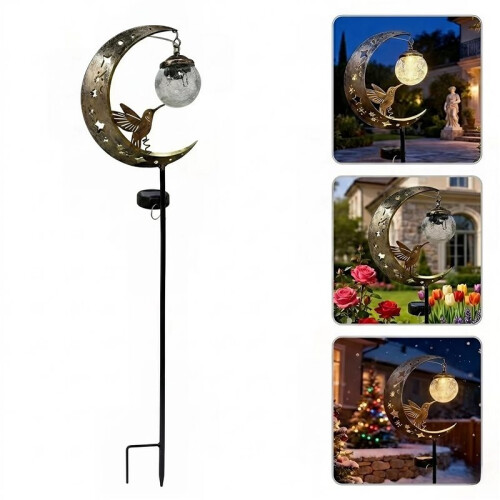 Moon Solar Stake Light Waterproof Crackle Glass Globe Pathway Decor 1