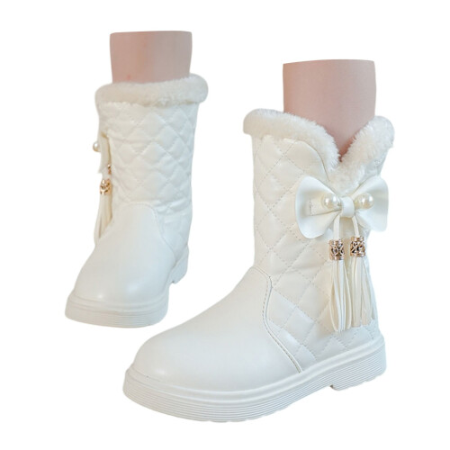 Girls' Winter Snow Boots Thick Sole Solid Color Bow Design 2