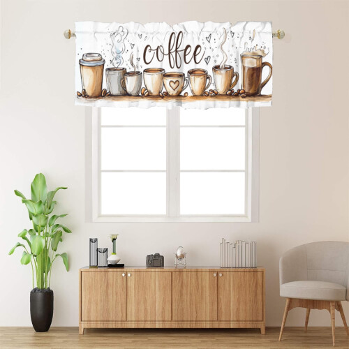 Coffee Theme Kitchen Curtain Valance Thermal Insulated 1