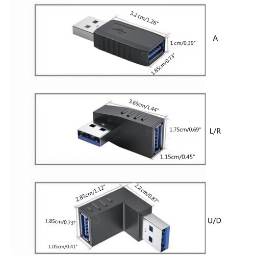 USB 3.0/2.0 Right-Angle Adapter 10 Gbps Female-to-Female 2