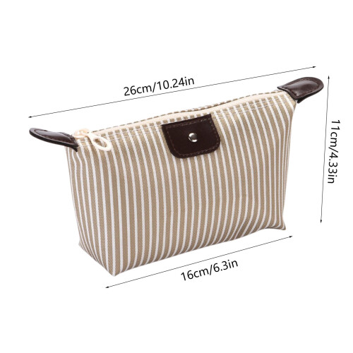 Sminkväska Nylon Randig Beige 2