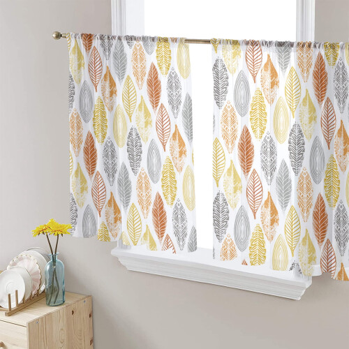 Sheer Curtains Grey Yellow Orange White 52x54 in Light 2