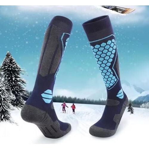 Light Blue Wool Ski Socks Unisex Thick Warm Towel-Bottom 2