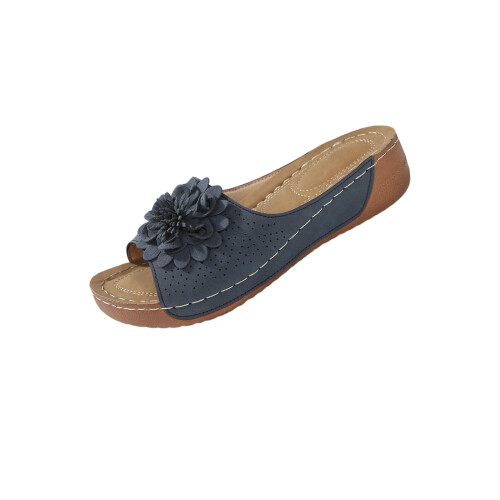 Willtoo Women's Blue Leather Wedge Sandals Orthopedic 1