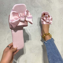 Slip-on sandaler til dame, rosa, firkantet tå, sløyfe