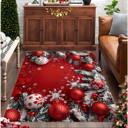 Christmas Snowflake Area Mat Red Gold White 1 Piece 2