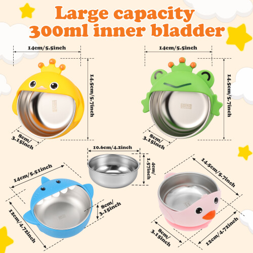 Stainless Steel Baby Suction Bowl with Silicone Shell 4 pcs 1