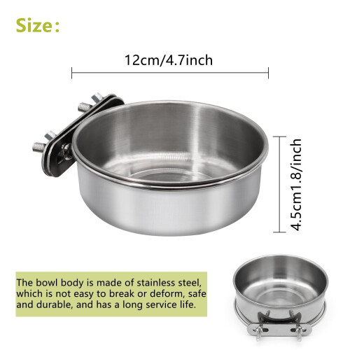 Stainless Steel Bird Feeding Dish with Clamp Holder for 1