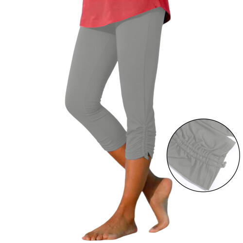 Women's Capri Leggings Grey Elastic Knee-Length Stretch 2