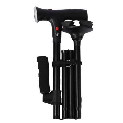 LED Folding Cane with Alarm and T-Handle Black 1