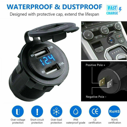 Dual USB Car Charger with Digital Volt Meter 12V-24V 1