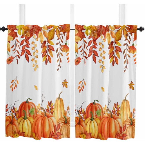 Pumpkin Tier Curtains 42x54 Rustic Orange Red Maple Leaves 2