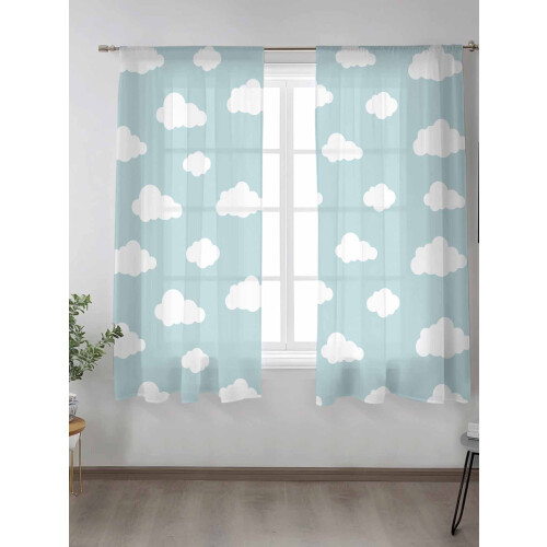 Blue Sky Clouds Voile Curtains 52x72 in Light Filtering 1