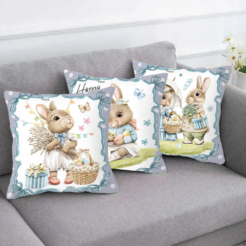 Easter Bunny Spring Pillow Cover Square 18x18 Inch 2