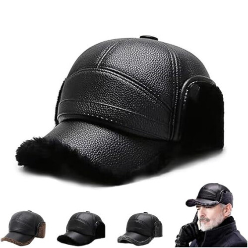 Men's Winter Cap Faux Leather Earflaps Fur-Lined Adjustable 1
