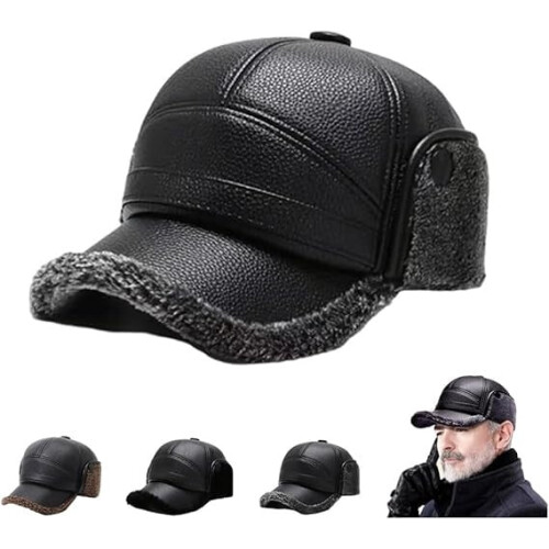 Men's Winter Cap Faux Leather Earflaps Fur-Lined Adjustable 2