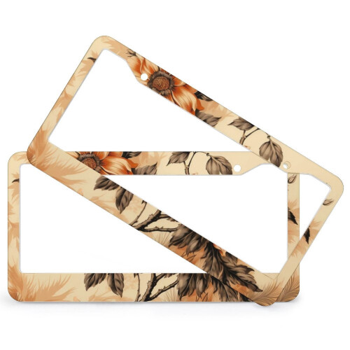 Floral Leaf License Plate Frames Metal 2-Pack 1