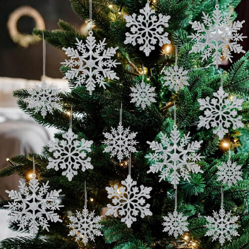 Silver Snowflake Christmas Ornaments Plastic 36 Count 1