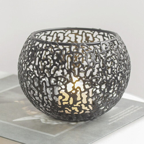 Guldmetal lysestage med hult design, 1 stk. 2