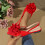 Women's Floral Flat Shoes Pointed Toe Flock Material Size 37 2