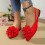 Women's Floral Flat Shoes Pointed Toe Flock Material Size 37 6