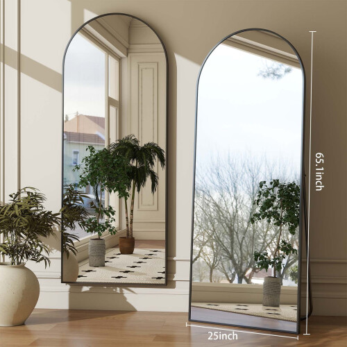 Arched Full Length Floor Mirror Black 65" W x 24" H 2
