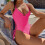 Women's One-Piece Bathing Suit Hot Pink M 4