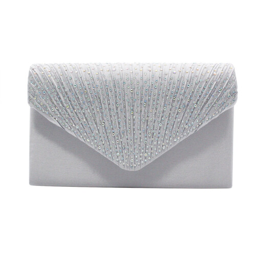 Willtoo Women Rhinestone Envelope Clutch Bag Silver 2