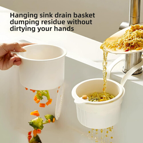 Automatic Dumping Sink Strainer Basket, Faucet-Hanging, Press-to-Empty Colander – Compatible with Standard Sinks 1