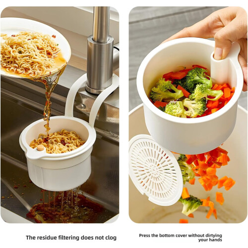 Automatic Dumping Sink Strainer Basket, Faucet-Hanging, Press-to-Empty Colander – Compatible with Standard Sinks 2
