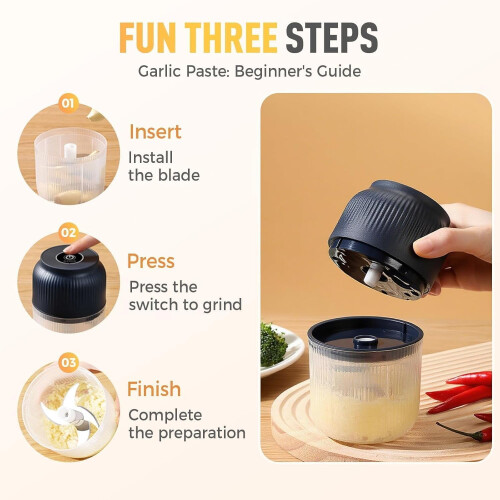 Electric Garlic Chopper Rechargeable Portable 6-Blade 2