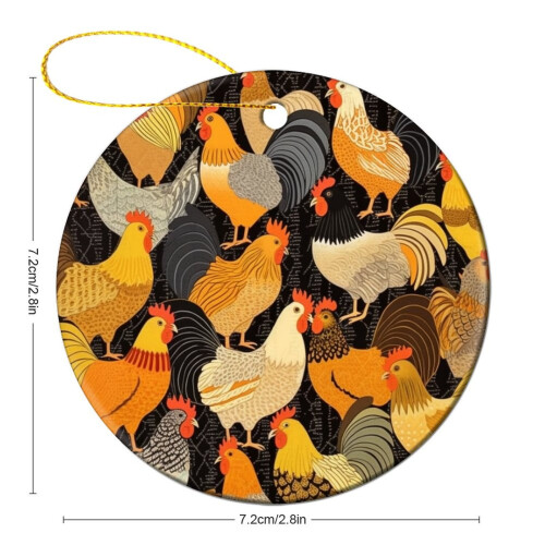 Ceramic Chicken Ornament Black White Yellow Rustic Holiday 1