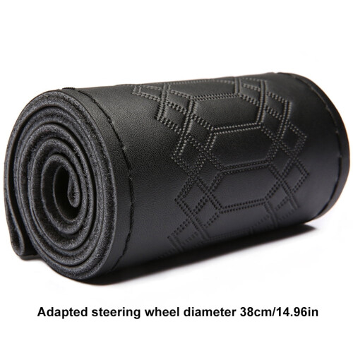 Hand-sewn leather steering wheel wrap with embossed pattern 2