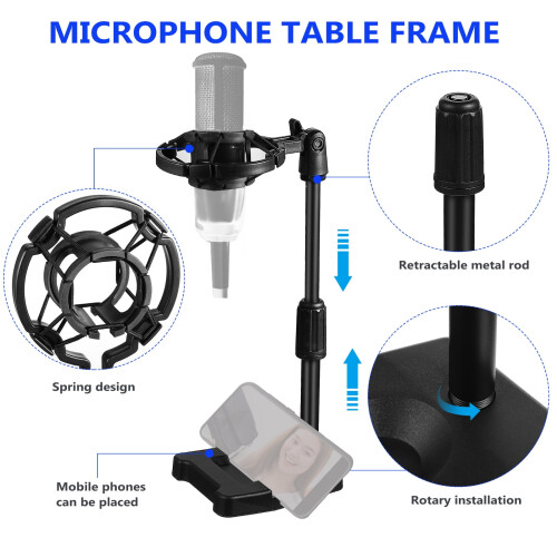 Adjustable Desk Mic Stand Shock Mount Clip Base 2