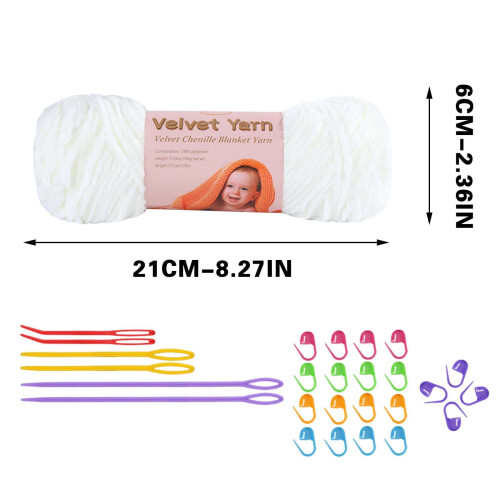 Fil chenille épais blanc laiteux 100 g pour crochet 1