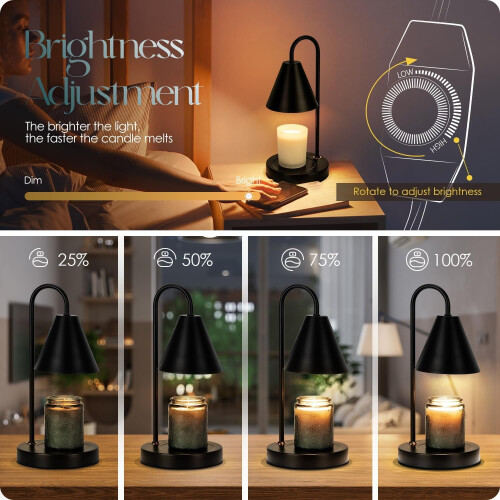 Electric Candle Warmer Lamp Black Dimmable with 2 Bulbs 2