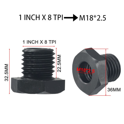 Spindle Adapter Chuck M18x2.5 to 1-8 TPI 1