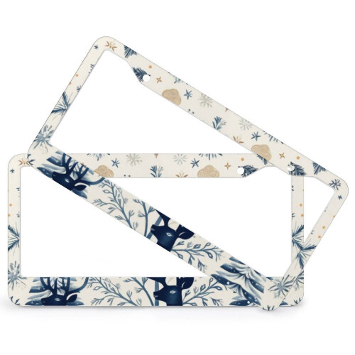 Christmas Tree and Deer Winter License Plate Frames 2 pcs 1
