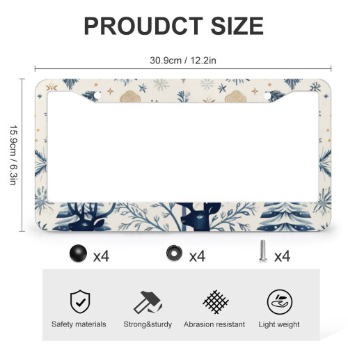 Christmas Tree and Deer Winter License Plate Frames 2 pcs 2