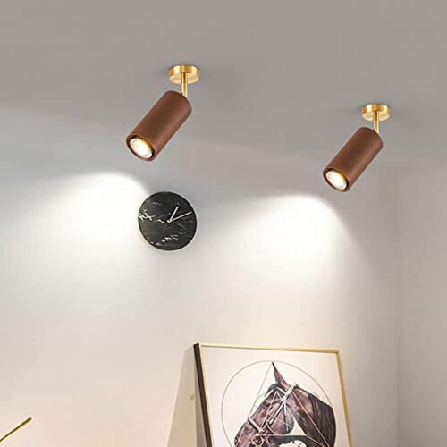 Walnut Wood LED Ceiling Spotlights Fixed Track Rotatable 1