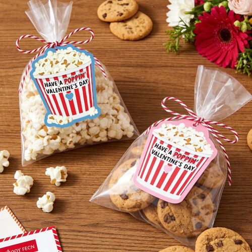 Valentine's Day Popcorn Gift Tags Kit 48-Pack with OPP Bags 2