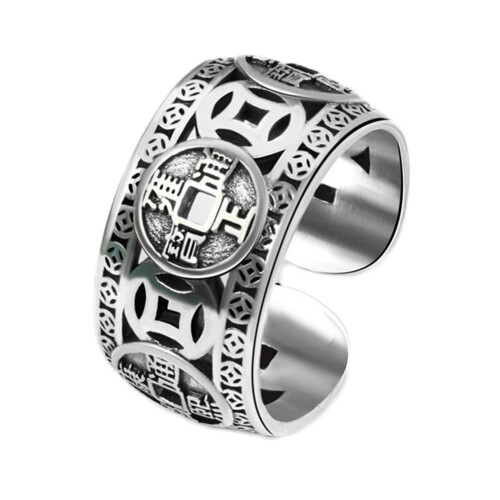 Silver Five Emperors Copper Coin Ring Korean Retro Unisex 1