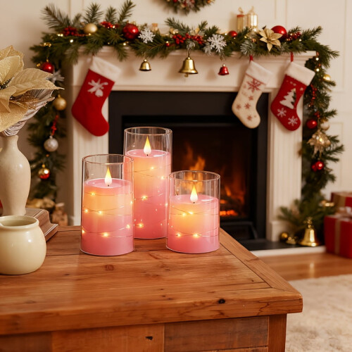 3-Piece Remote-Controlled Flameless LED Candles with String Lights 1