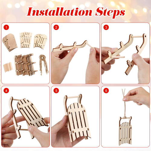 FRCOLOR Wooden Mini Sleigh Set Beige 9-Piece 2