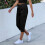 Women's Cargo Capri Pants Black Elastic Waist S 2