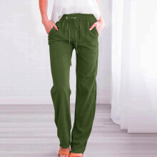 Women's cotton-linen straight wide-leg trousers with
