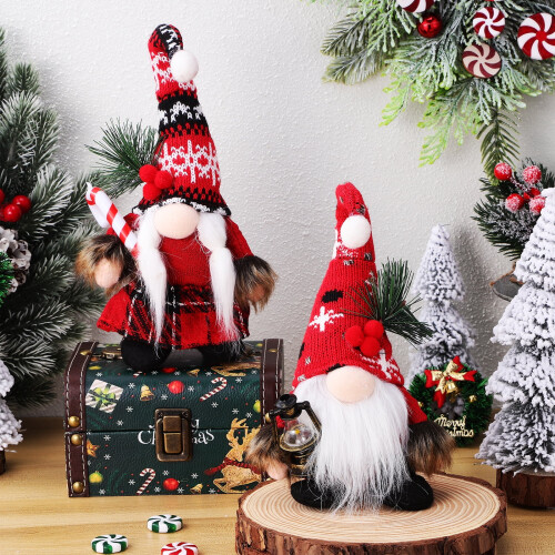 2pcs Christmas Gnome Decorations Stuffed Dwarf Ornaments Xmas Tabletop Decor 1