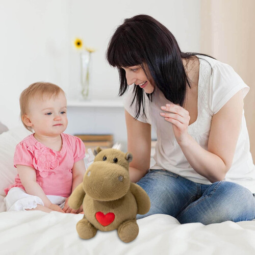 Peluche a forma di ippopotamo, morbido e soffice, colore kaki. 1
